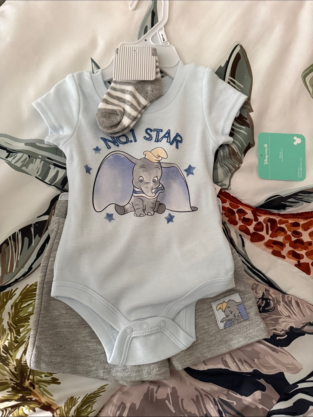 Disney Light Blue Dumbo "No.1 Star" Bodysuit Set
